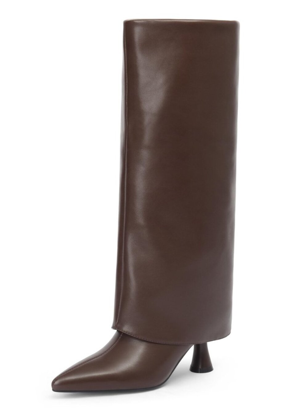 Women's Fold Over Knee High Boots, Kitten Heel Pointed Toe Pull On